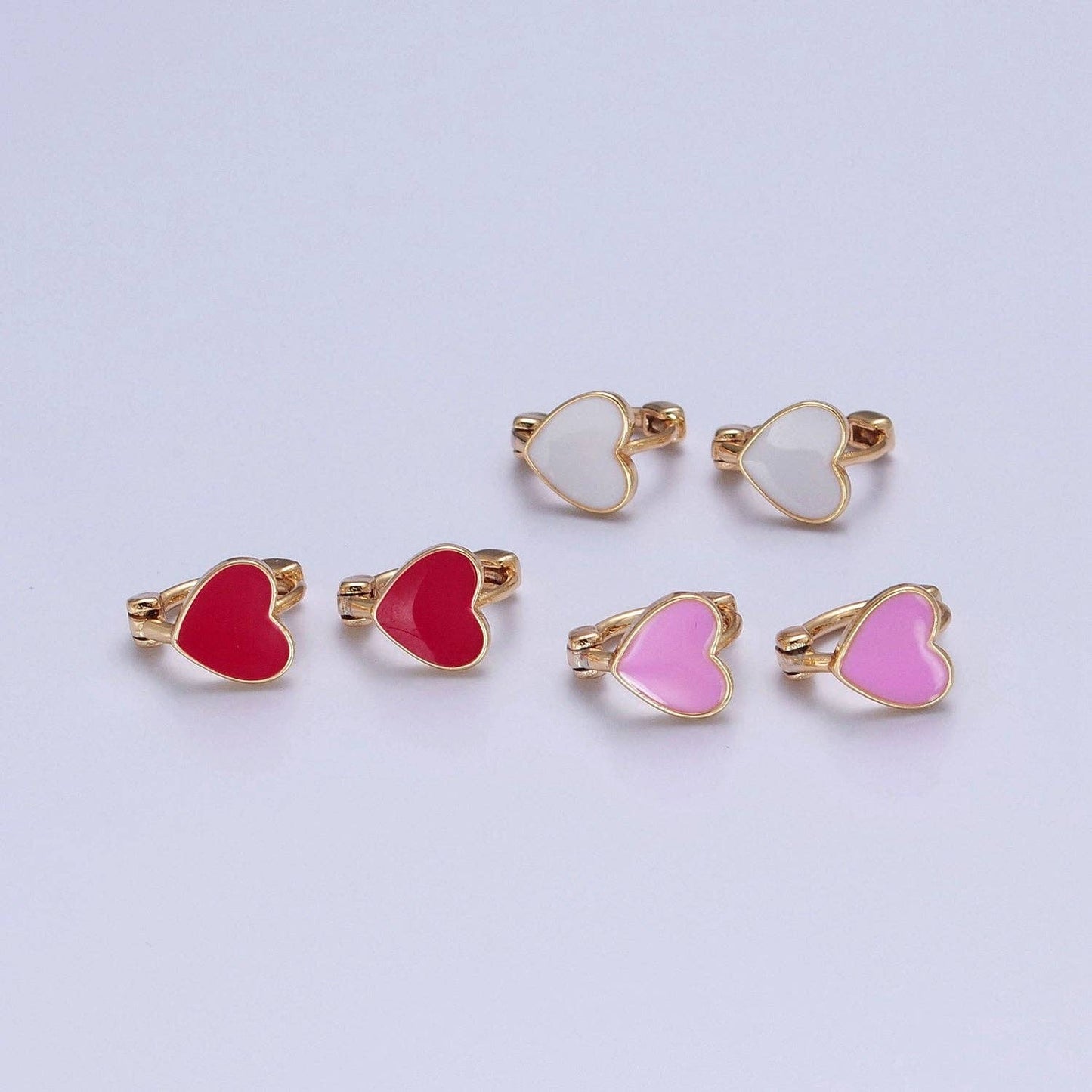 18K Gold Filled Enamel Heart Huggie Earring Pink Red White H: White
