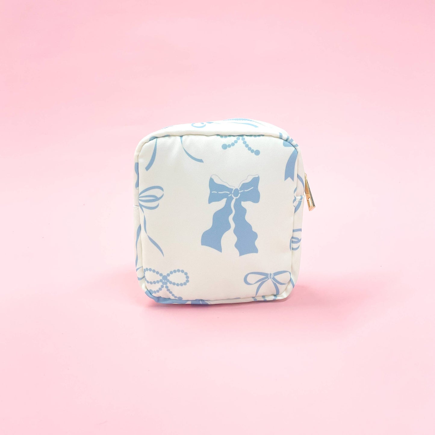 Blue Bows Nylon Cosmetic Zipper Bag: Small