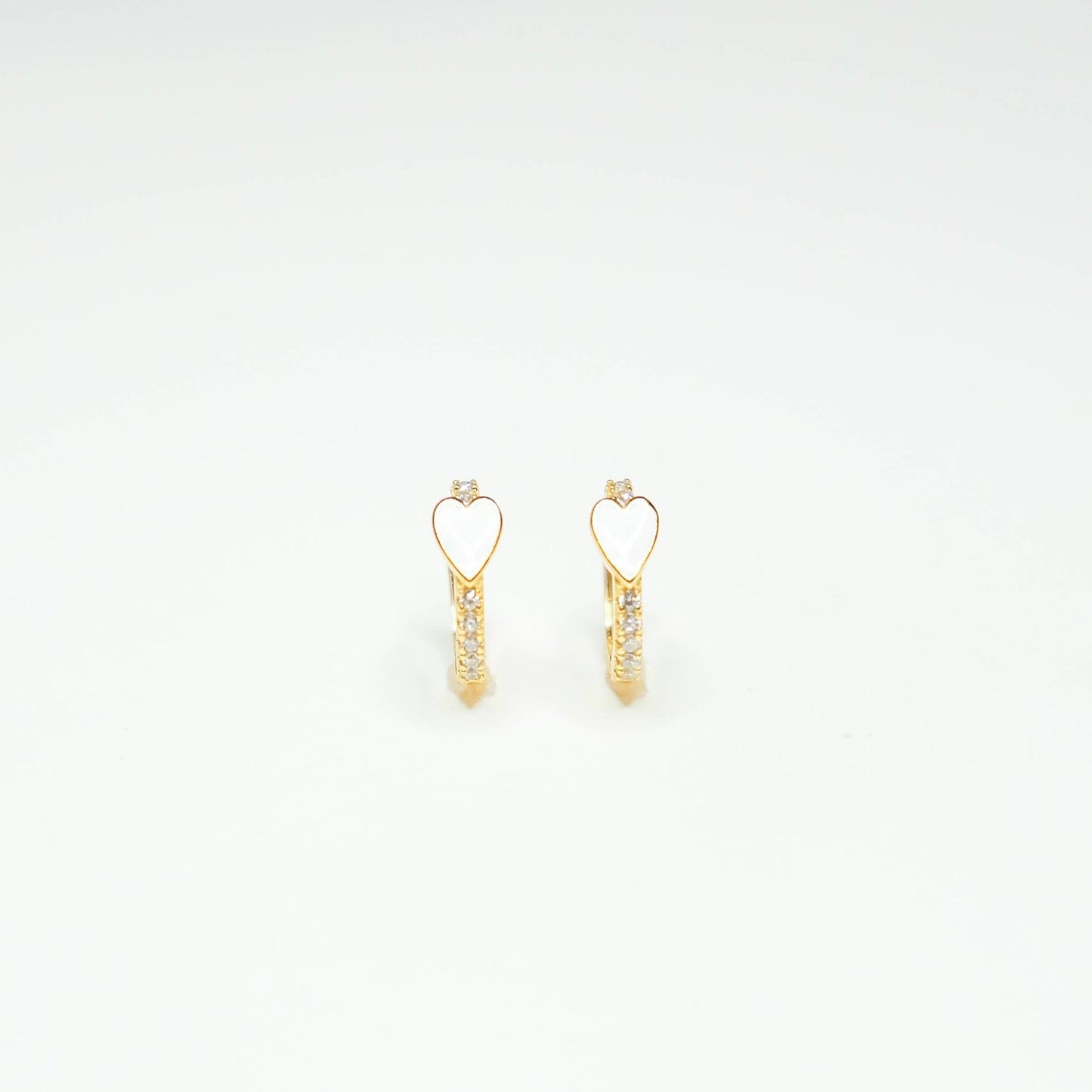 Pave Heart Huggie Earrings: Hot Pink