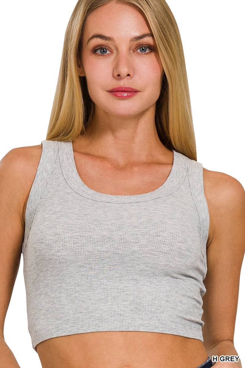 Ribbed Scoop Neck Cropped Tank Top: BLACK / 2-2-1 (S-M-L)