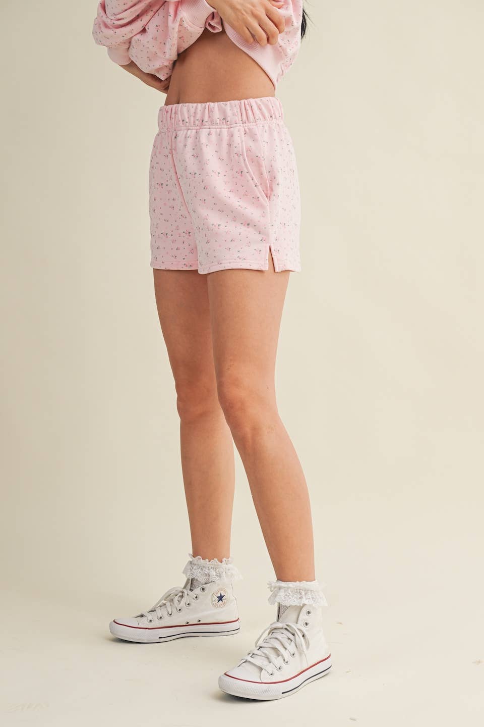 Ditsy Print Sweat Shorts: Pink Ditsy / L