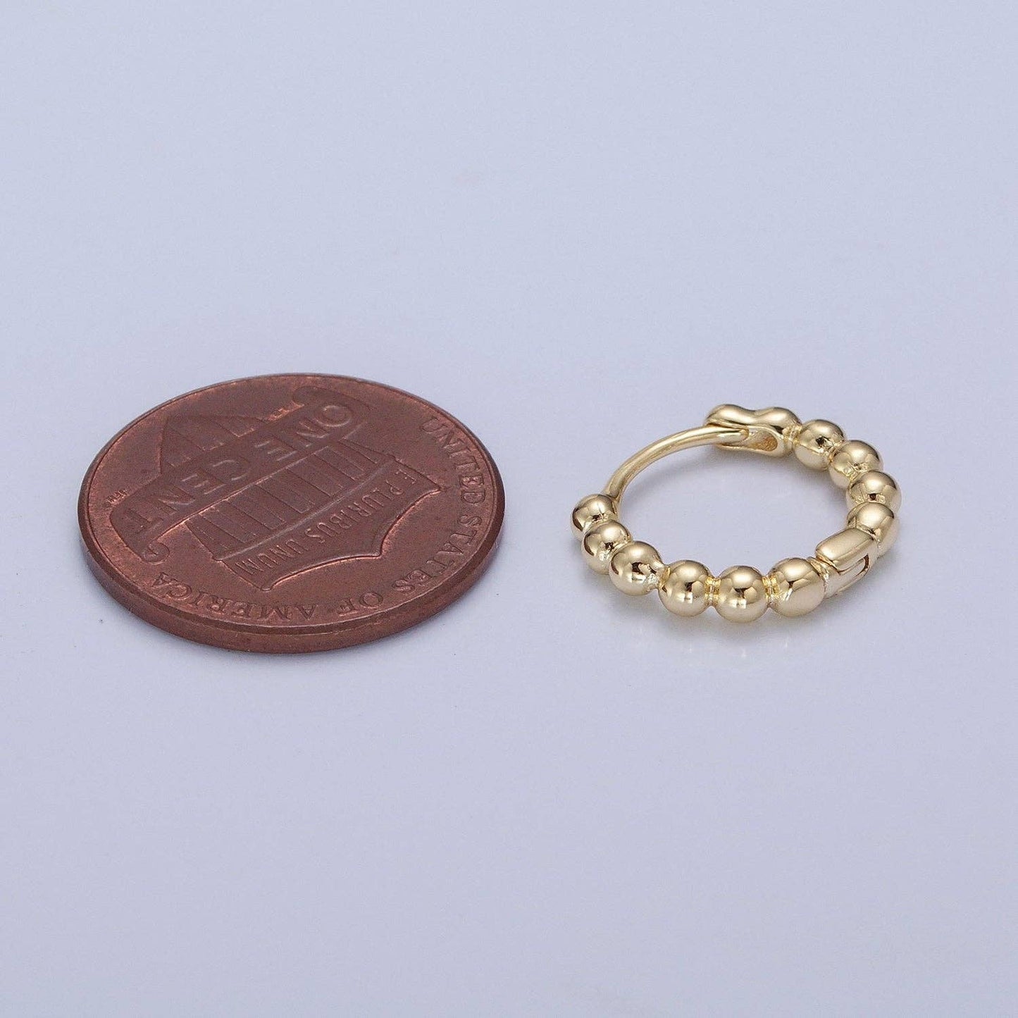 Dainty 14K Gold Filled Beaded Ball Round Bubble Huggie Hoop: Yellow Gold