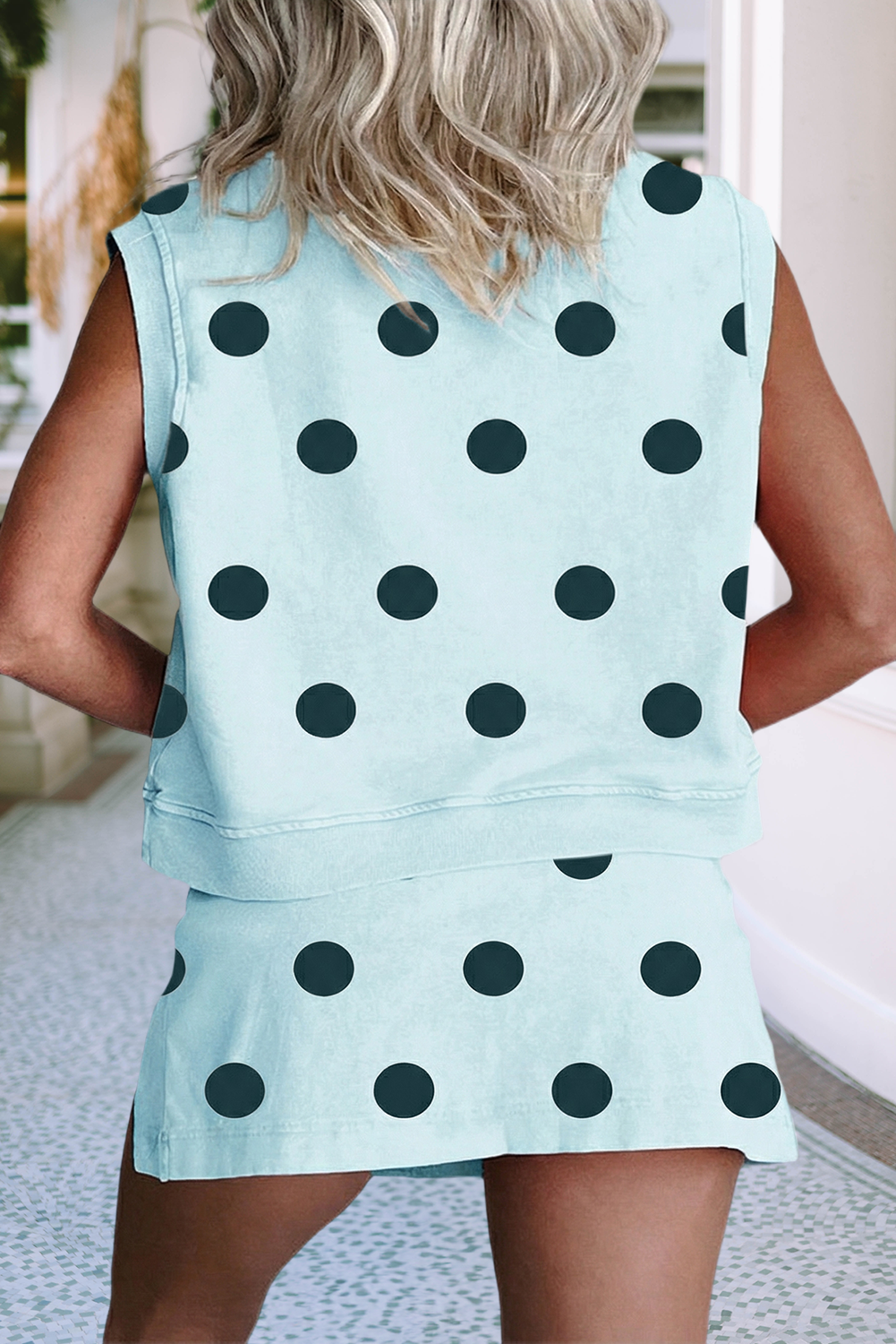 LDC Trim Polka Dot Print Tank Split Mini Skort 2pcs Set|S-4X: White / S