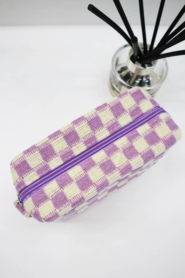 Checkered Knitted Cosmetic Bag: LAVENDER / ONE