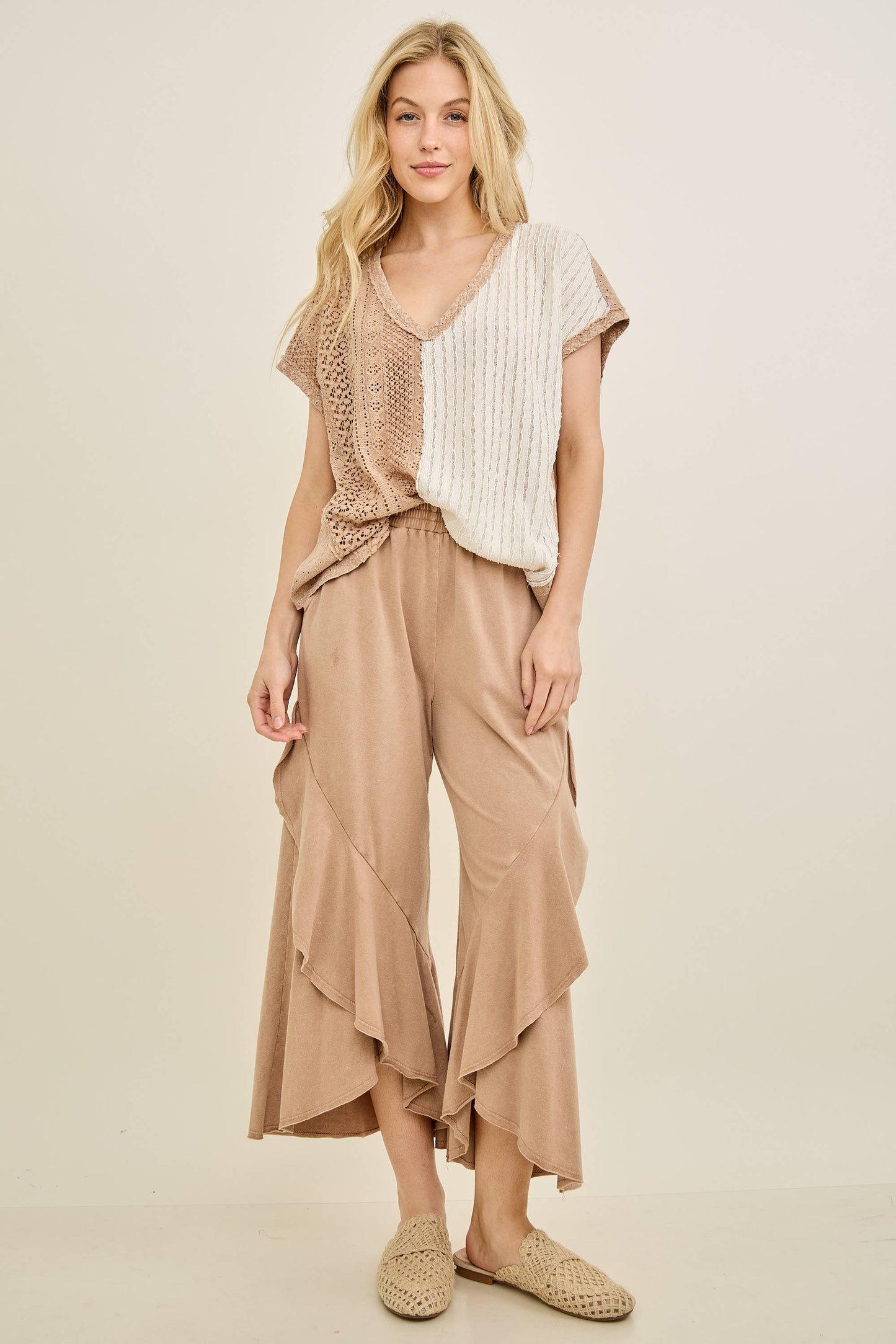 Mineral Washed Just a Boho Chic Lady Blouse HT7389: Latte / S-M-L / 2-2-2