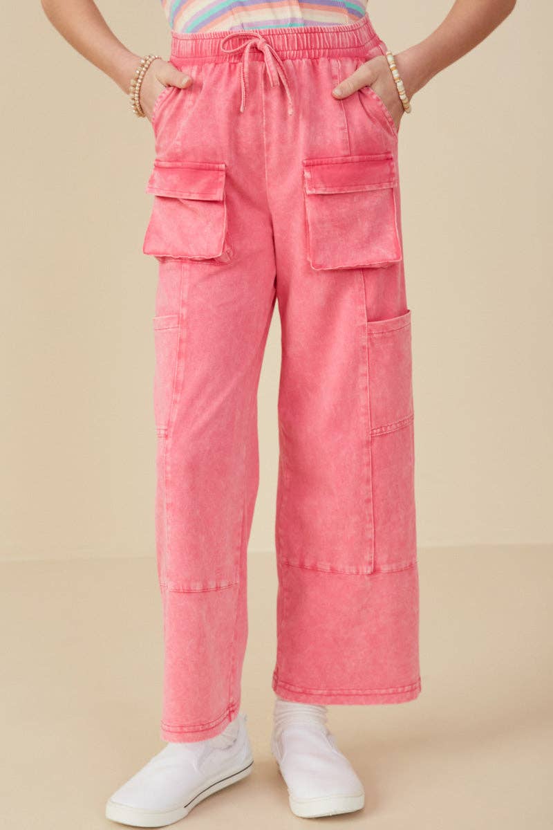 Girls Washed Cargo Pocket Detail Wide Leg Knit Pants - 4Pc: Rust / Pack