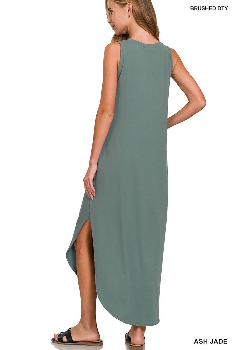 Brushed Dty Side Slit Dress With Pockets: BLACK / 1-1-1-1 (S-M-L-XL)