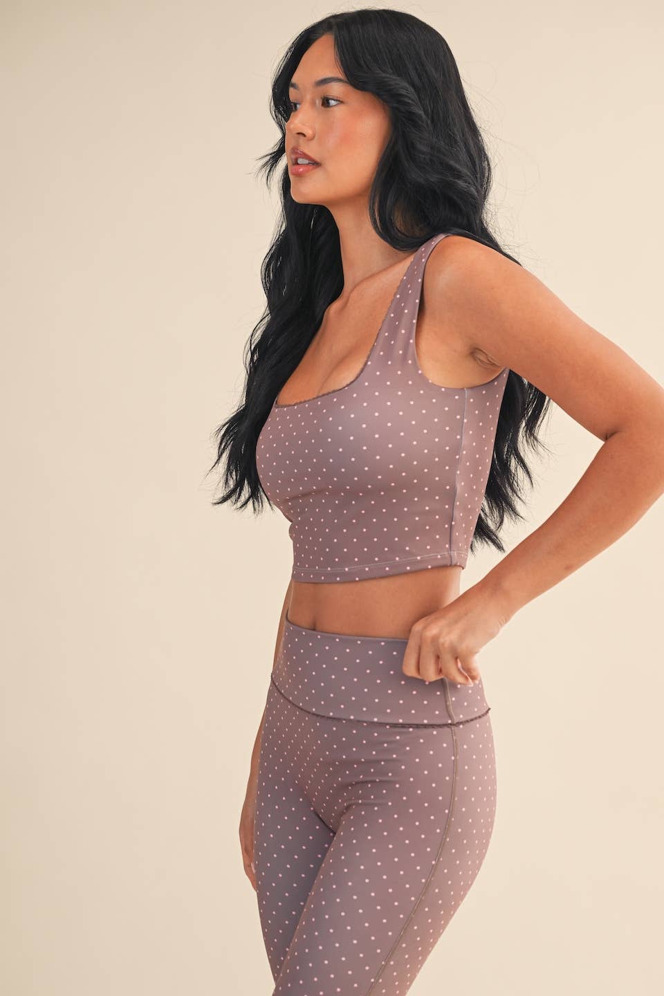 Polka Dot Print Crop Tank with Lace Trim: Black Polka Dot / M
