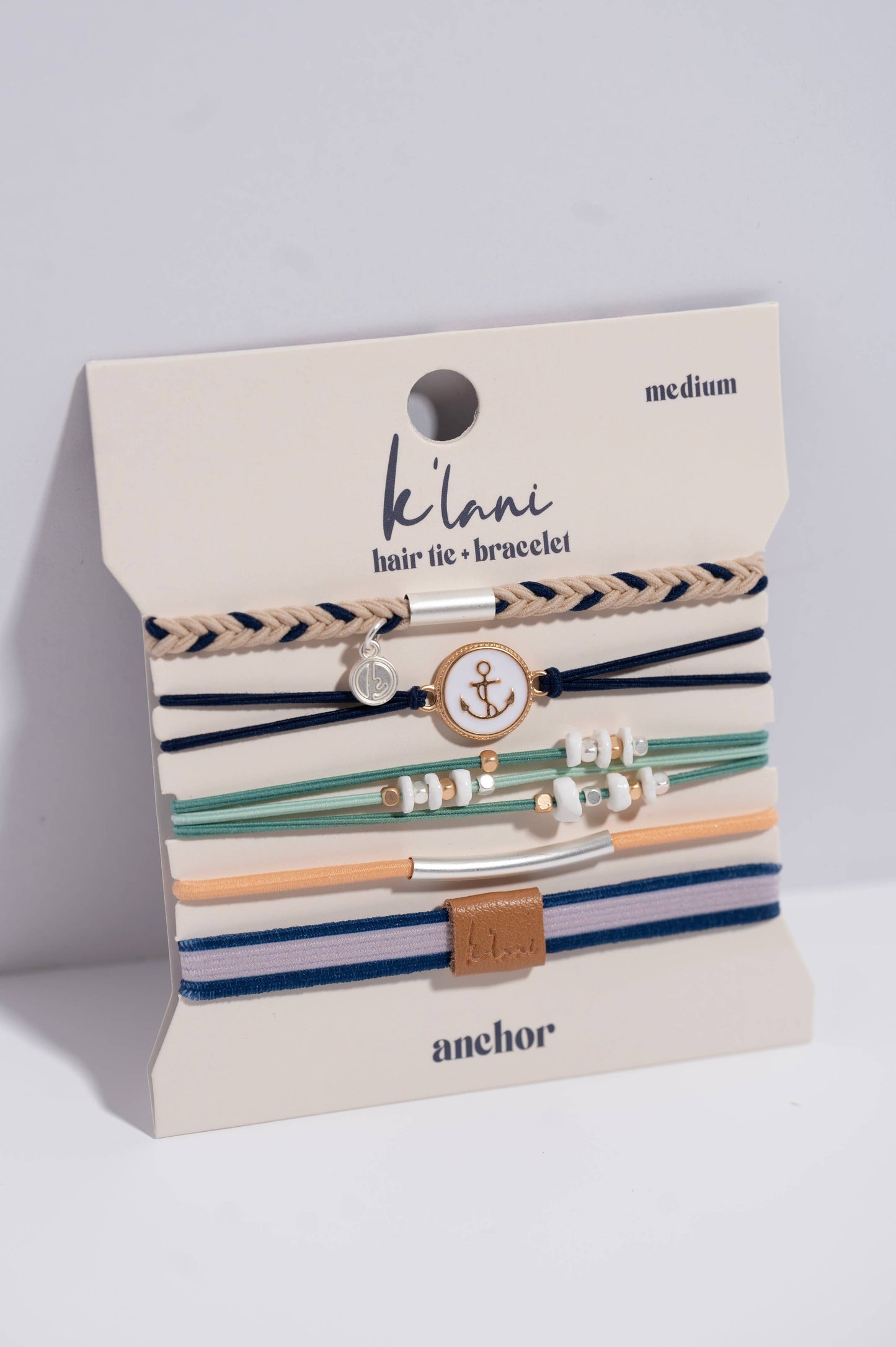 "Anchor" Nautical Colors with Anchor Charm Hair Tie Bracelets: Small