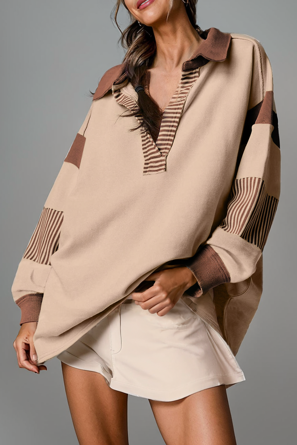 Multicolor * Colorblock Striped Collared Sweatshirt | S-2XL: Blue / Missy / XL