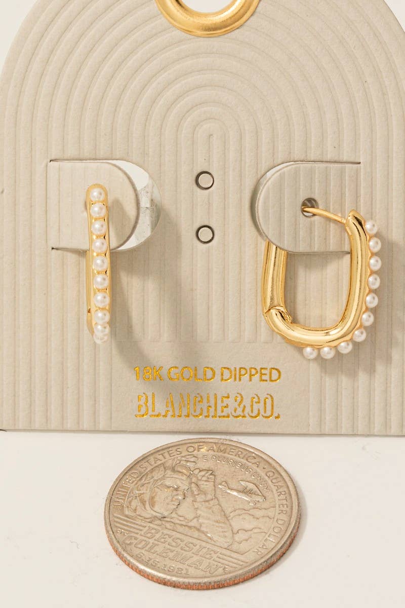 Gold Dipped Pearl Studded Rectangle Hoop Earrings: GCM