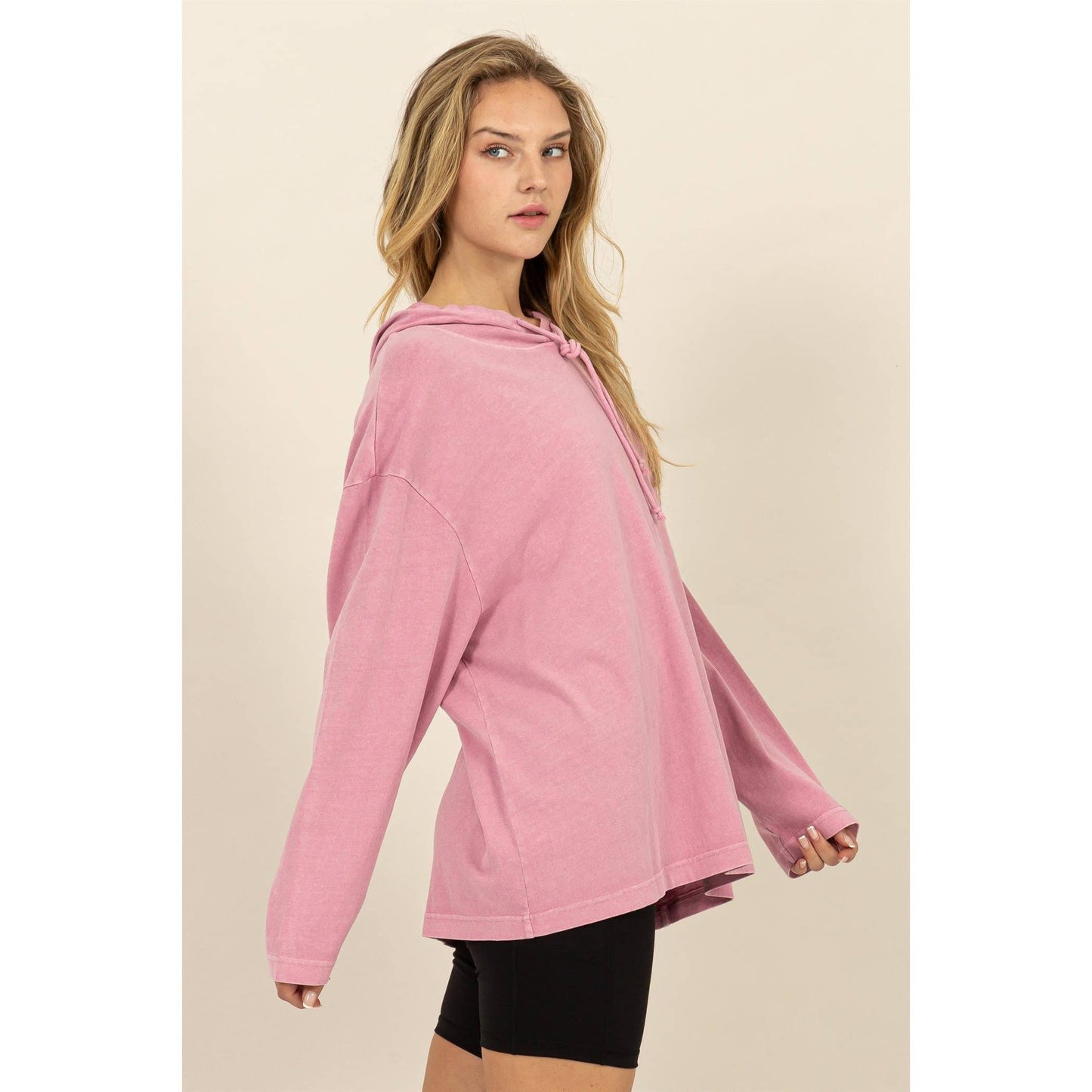 Oversized Hooded Long-Sleeve Top: BLACK / S-M-L(2-2-2)