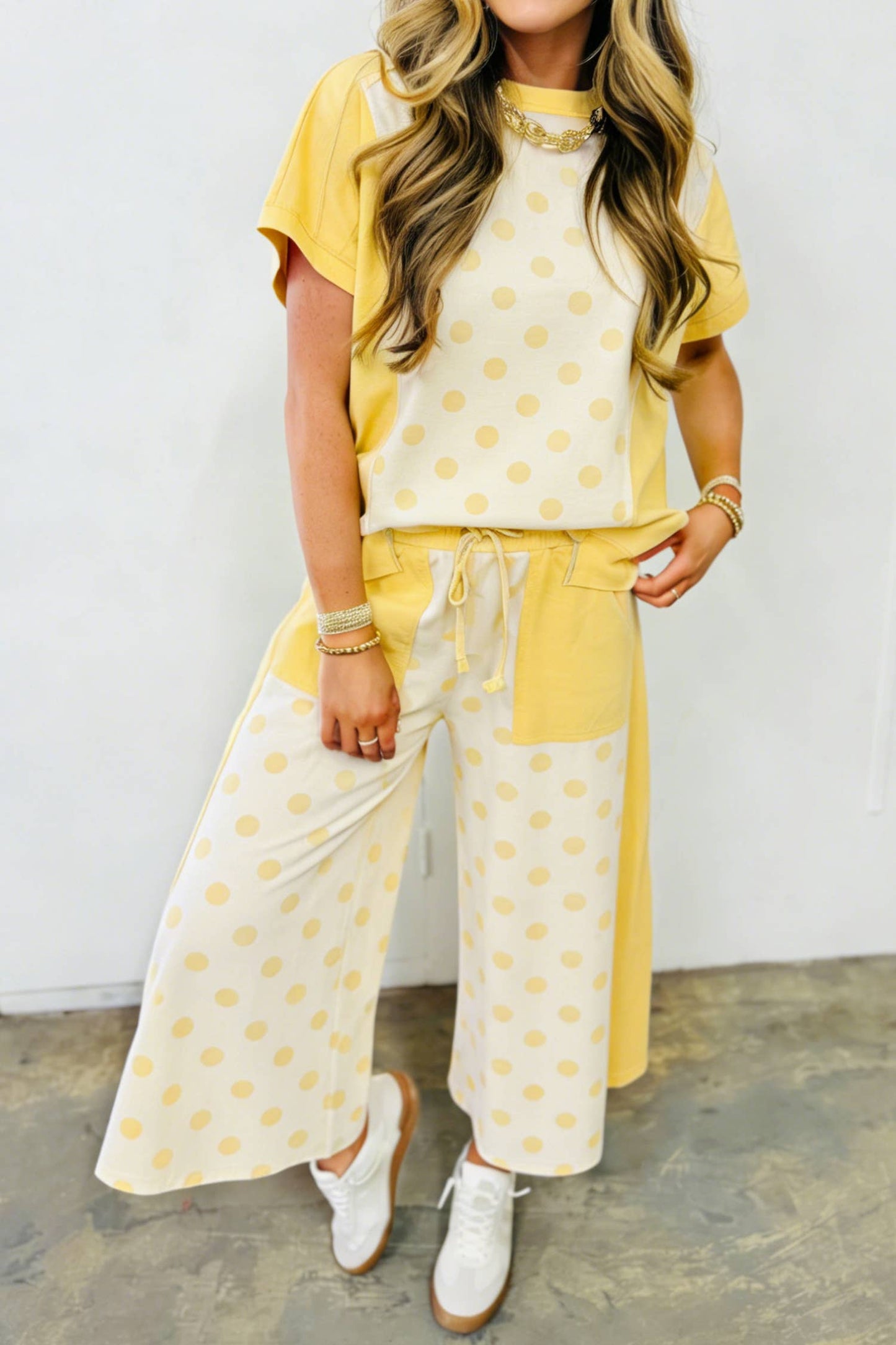 66 Polka Dot Top and High Waist Shorts 2pcs Set (S-XL): Sky Blue