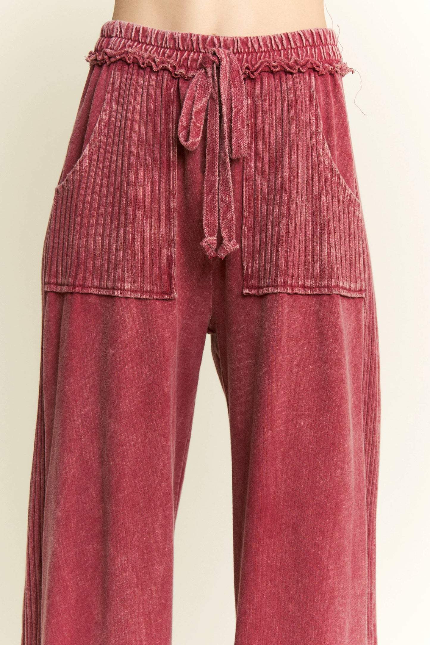 Mineral Wash Side Knit detail wide leg pants HE5878P..: Olive / S-M-L / 2-2-2