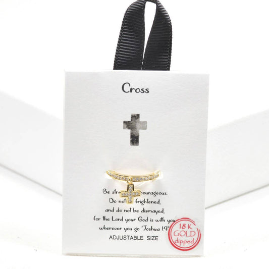 Dainty Cross cz charm adjustable ring: Gold / ONE SIZE