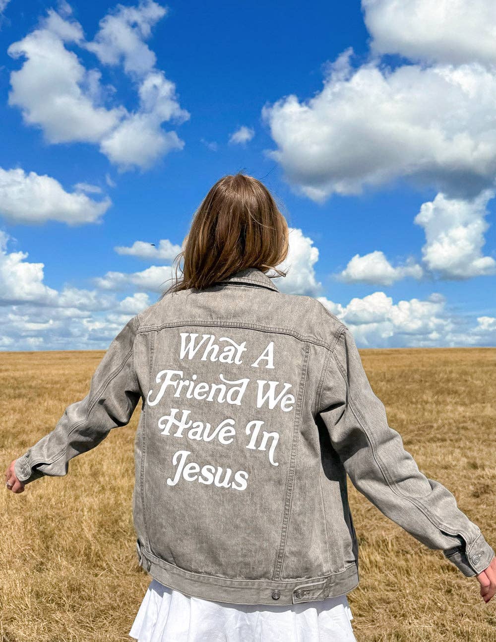 What a Friend in Jesus Grey Denim Jacket: XL
