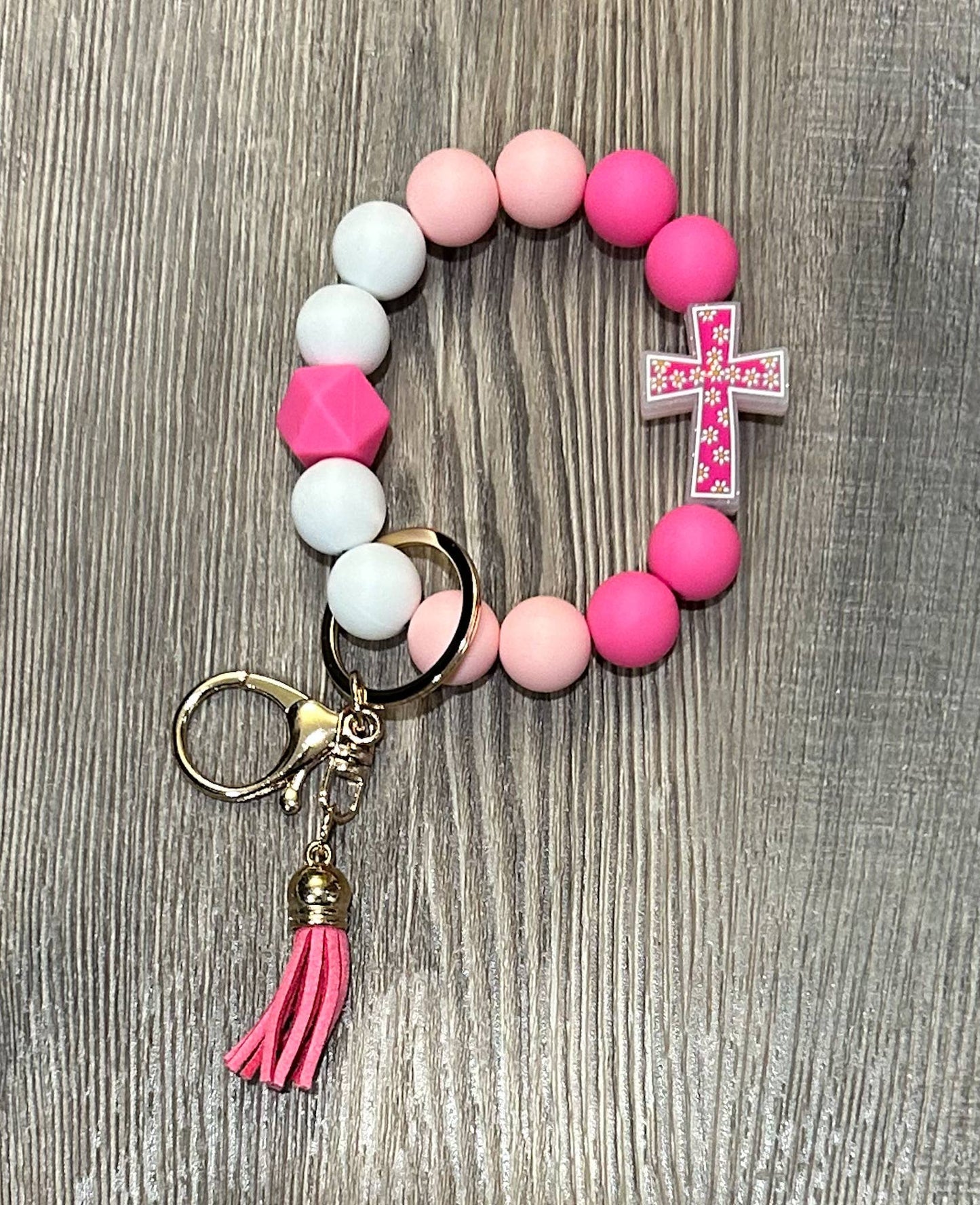 He is Risen Floral Cross Wristlet Keychain: Teal