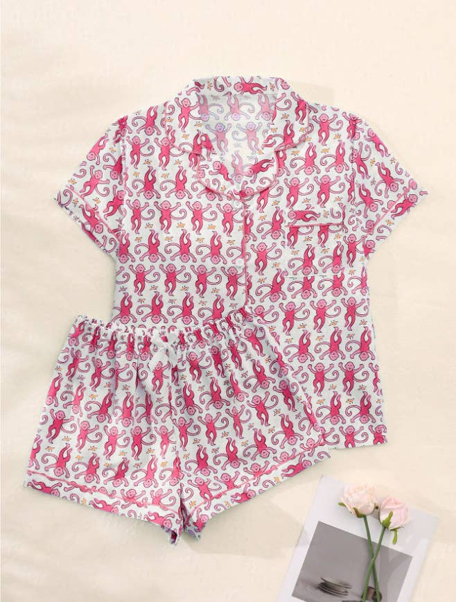 Cartoon Animal Print Comfy Sleepwear Set: Blue / L