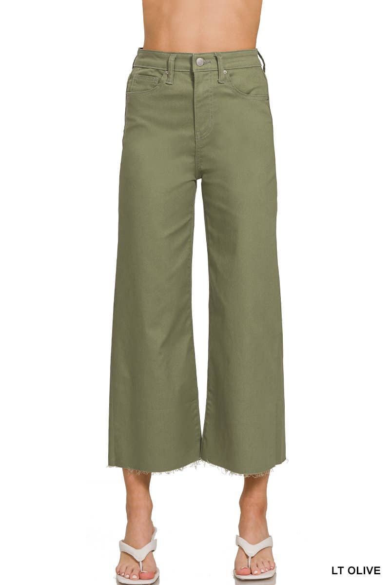 High Rise Flare Cropped Color Denim Pants: CREAM BEIGE / 1-2-2-1 (S-M-L-XL)