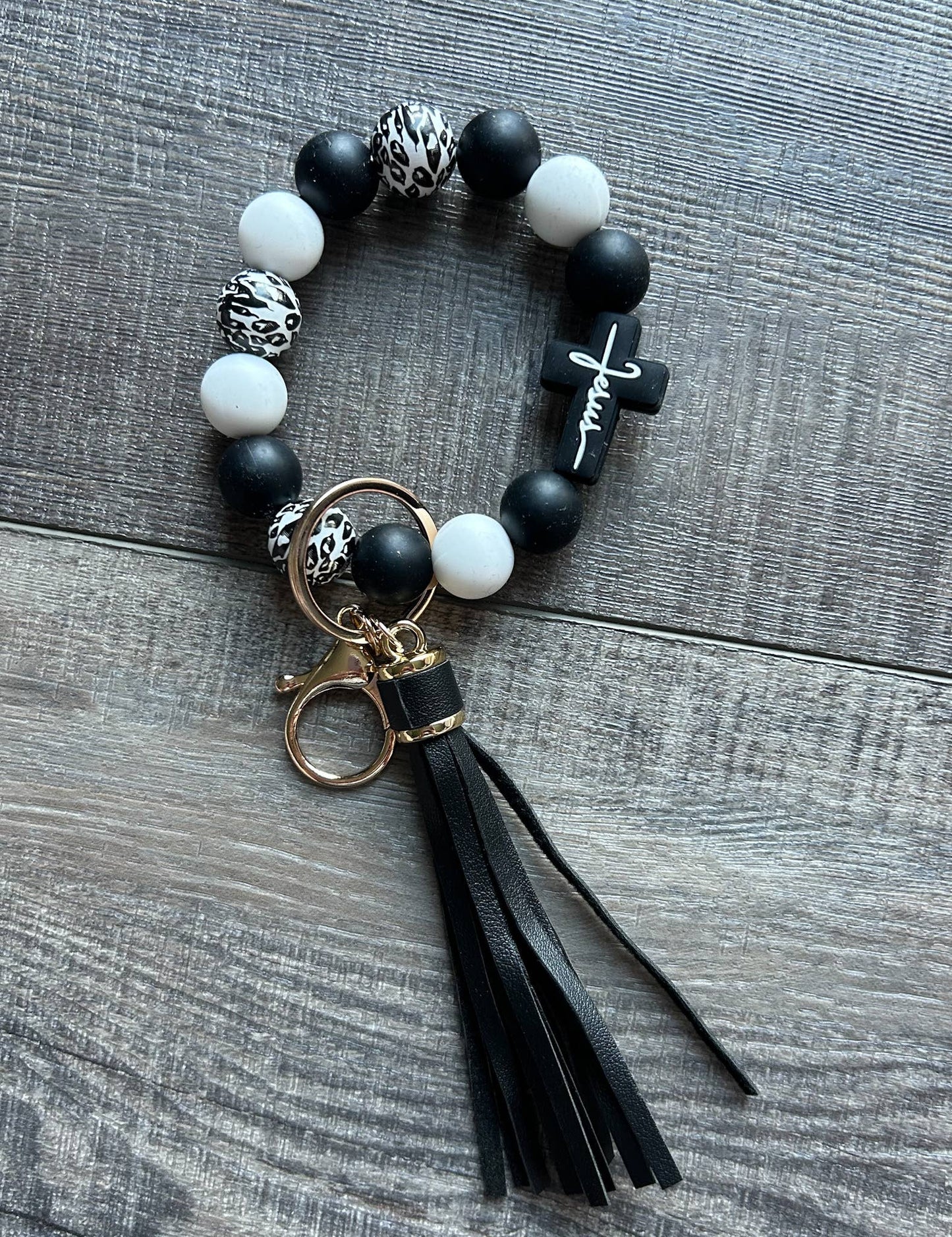 Faith in Jesus Cross Silicone Bead Wristlet Keychain: Pink