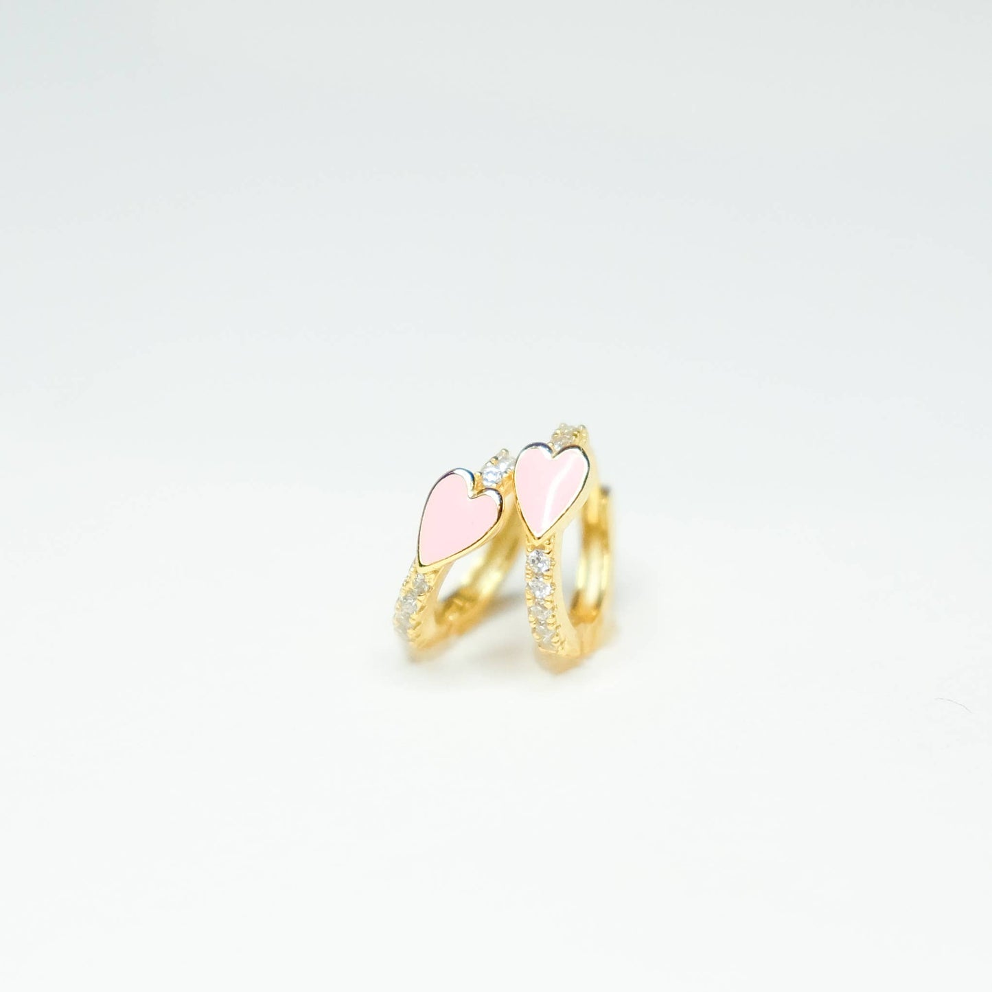 Pave Heart Huggie Earrings: Hot Pink