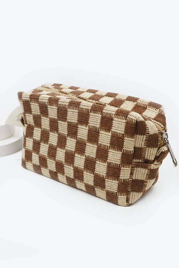 Checkered Knitted Cosmetic Bag: LAVENDER / ONE