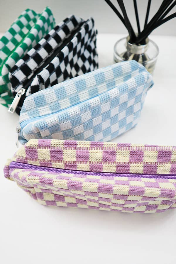 Checkered Knitted Cosmetic Bag: LAVENDER / ONE
