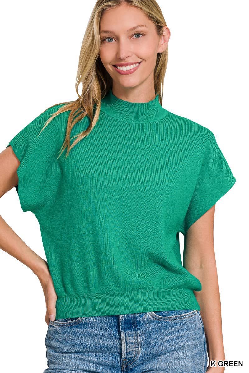 Mock Neck Short Dolman Sleeve Sweater: H MAHOGANY / 2-2-2 (S-M-L)