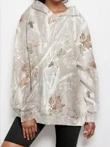 Trendy Viral Forest Camo print oversized hoodie: White / S
