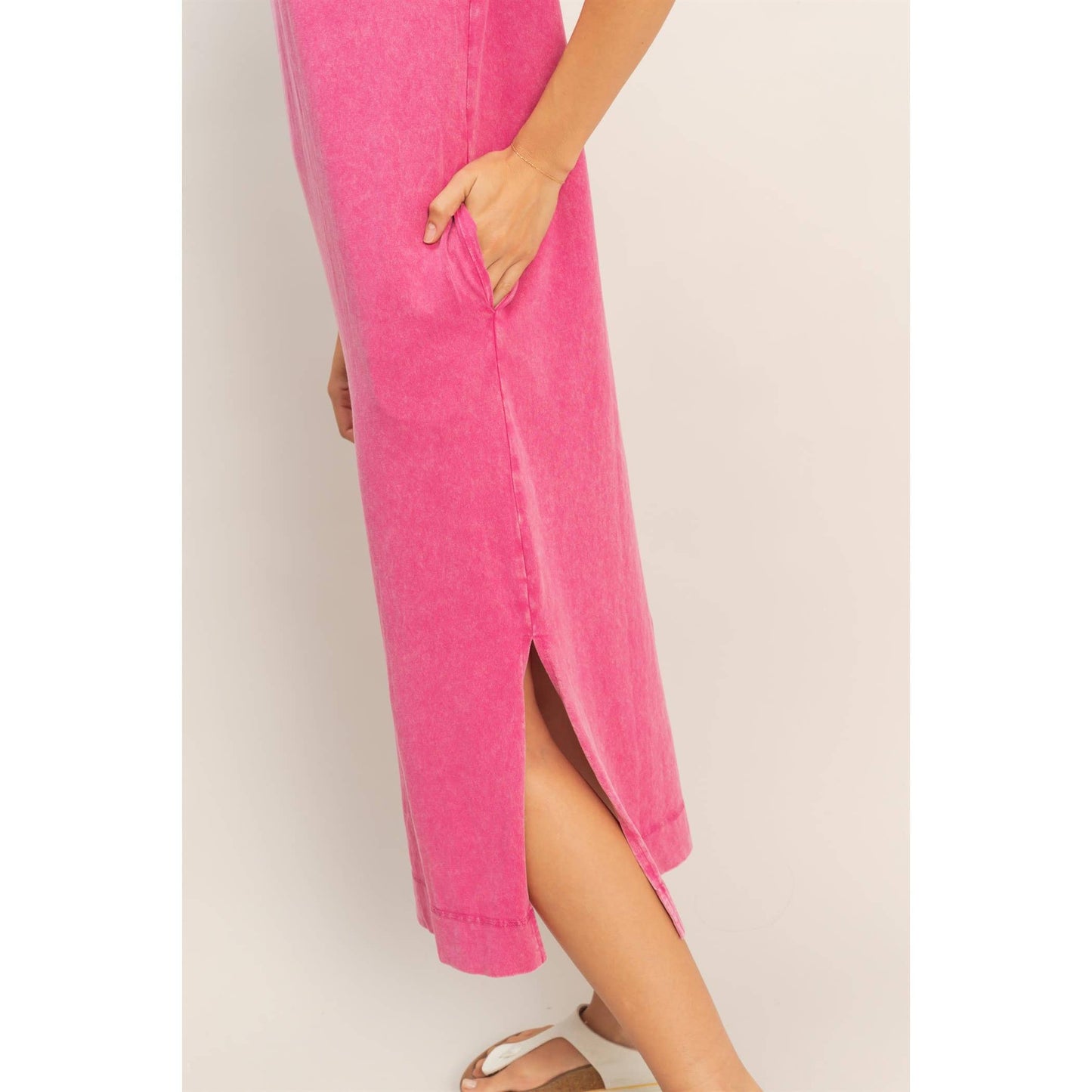 Mineral Wash Cap Sleeve Midi Dress: CHOCOLATE / S-M-L(2-2-2)