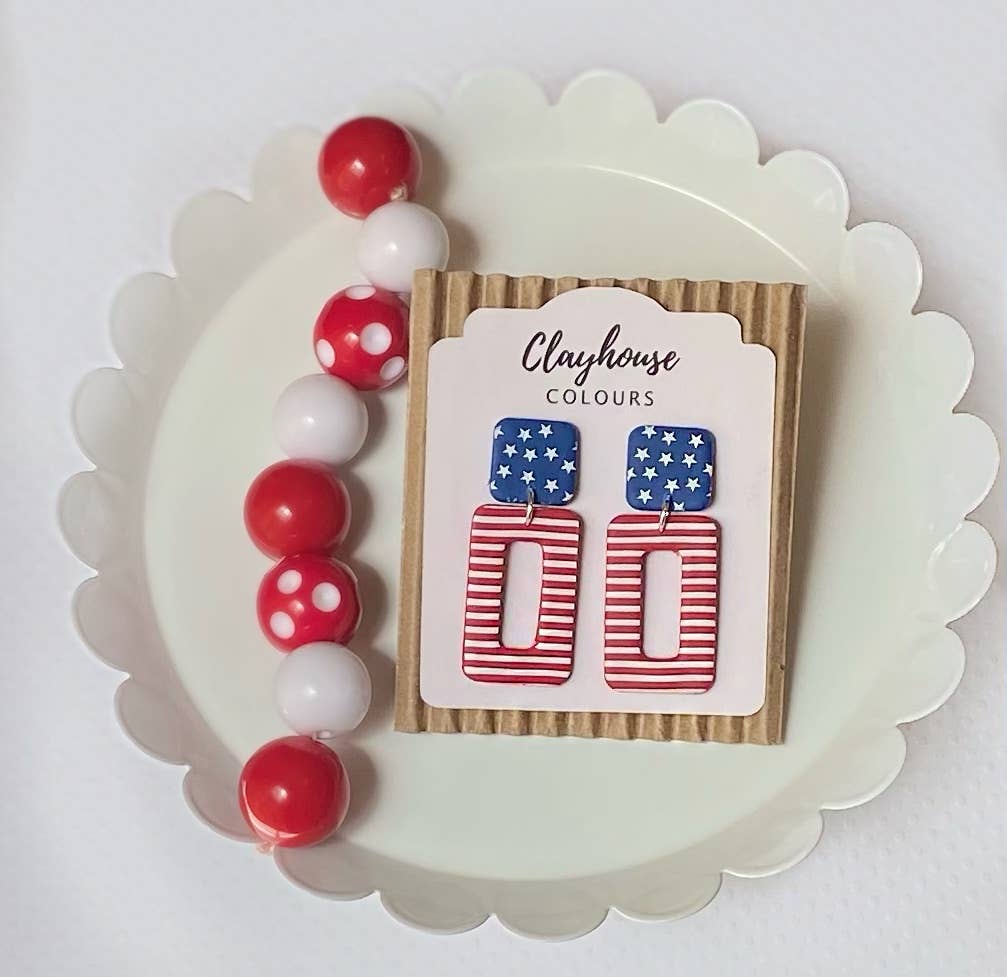 Red, White & Blue Clay Earrings: Star Studs