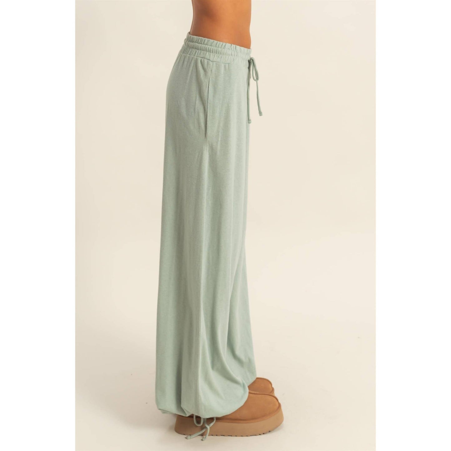 High Waist Drawstring Wide Leg Pants: BLACK / S-M-L(2-2-2)