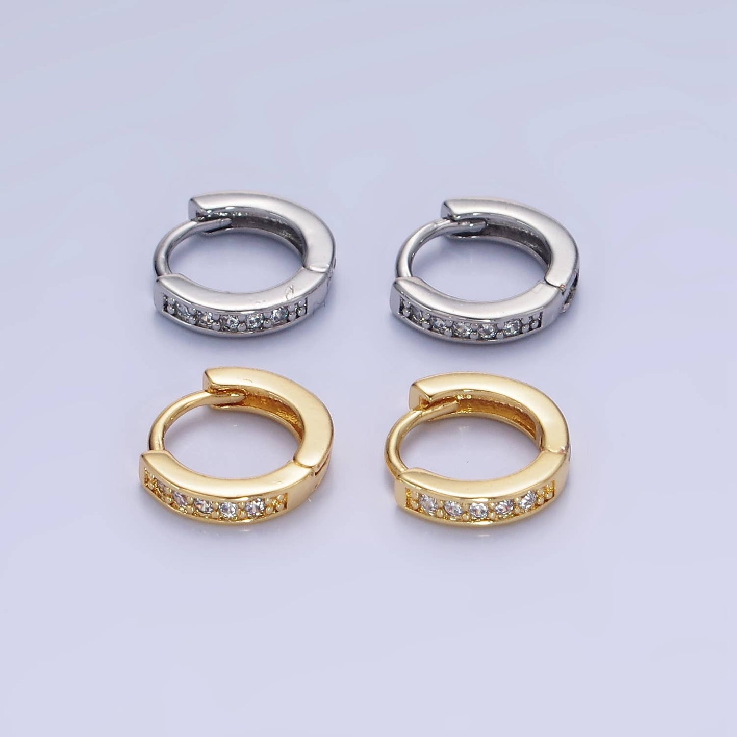 14K Gold Filled 10mm CZ Lined Cartilage Huggie Earrings : Gold