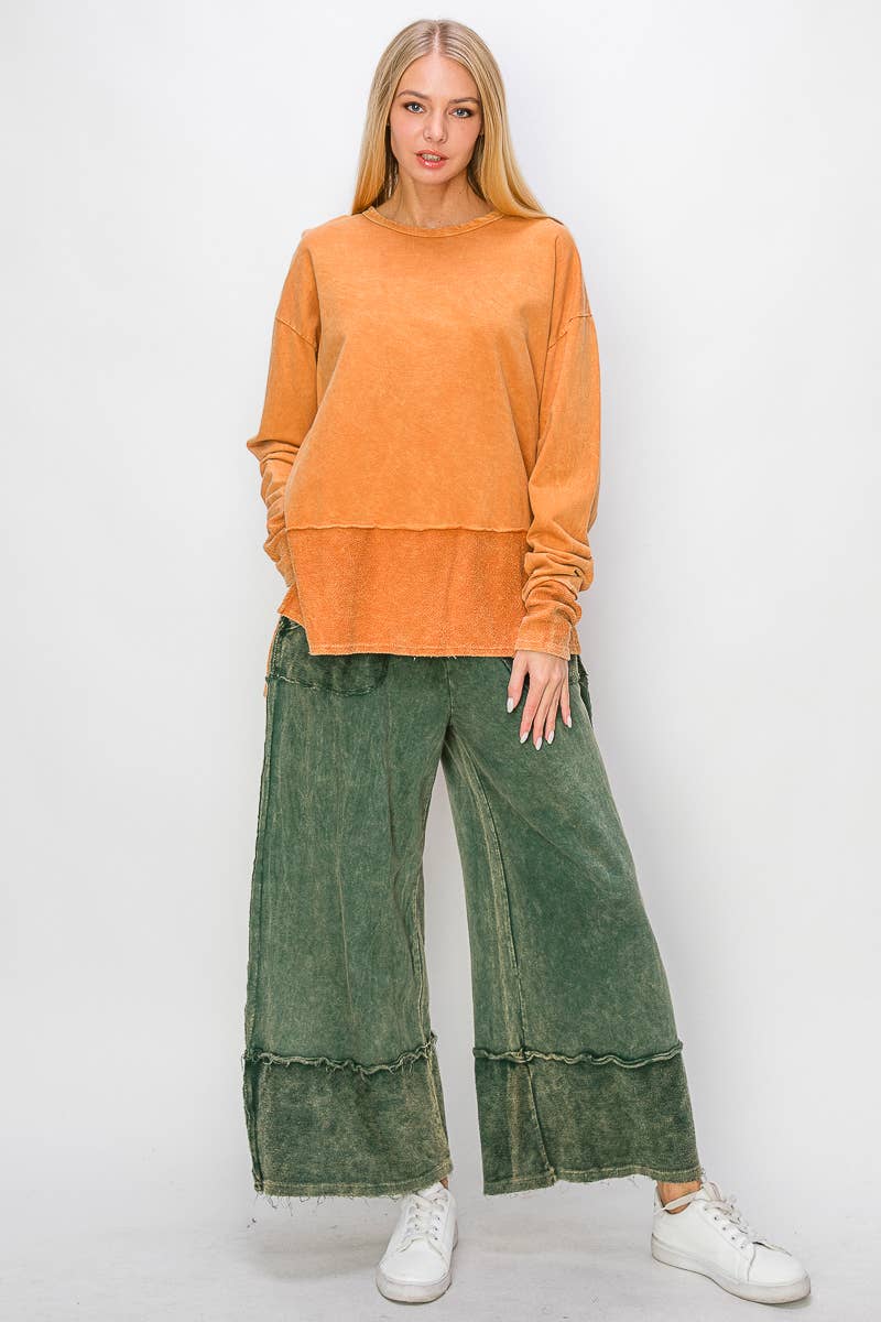 MineralWash Wide Pants with raw hem frayed details HP5536..: Latte / S-M-L / 2-2-2