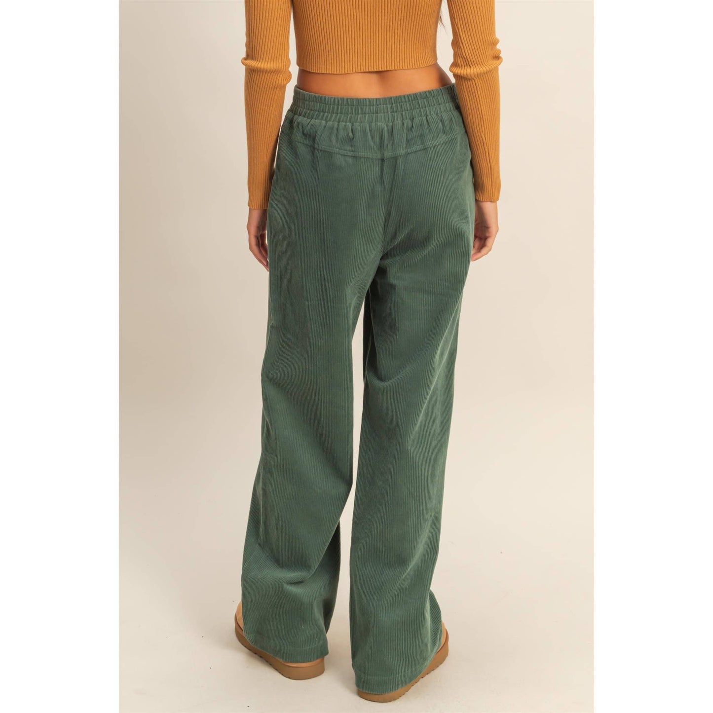 Corduroy High-Waisted Wide Leg Pants: BLACK / S-M-L(2-2-2)