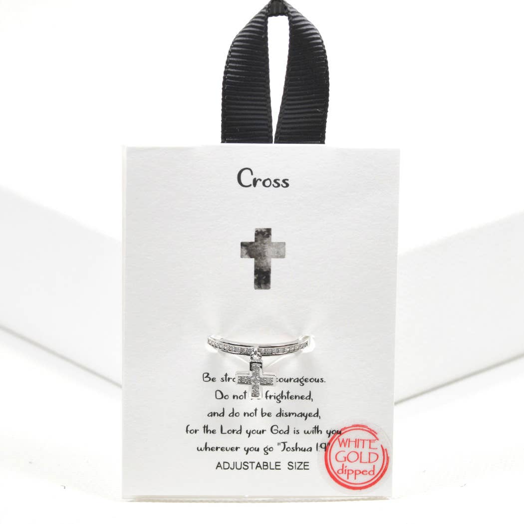 Dainty Cross cz charm adjustable ring: Gold / ONE SIZE