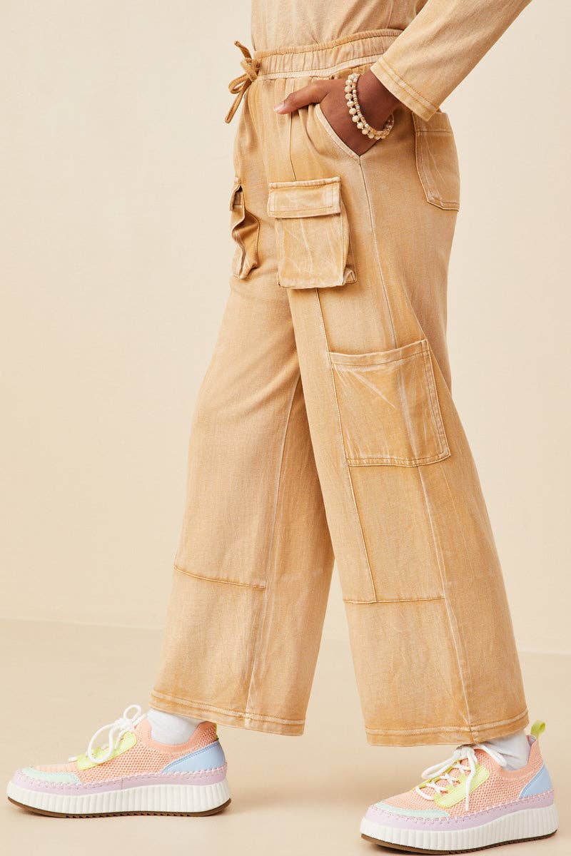 Girls Washed Cargo Pocket Detail Wide Leg Knit Pants - 4Pc: Rust / Pack