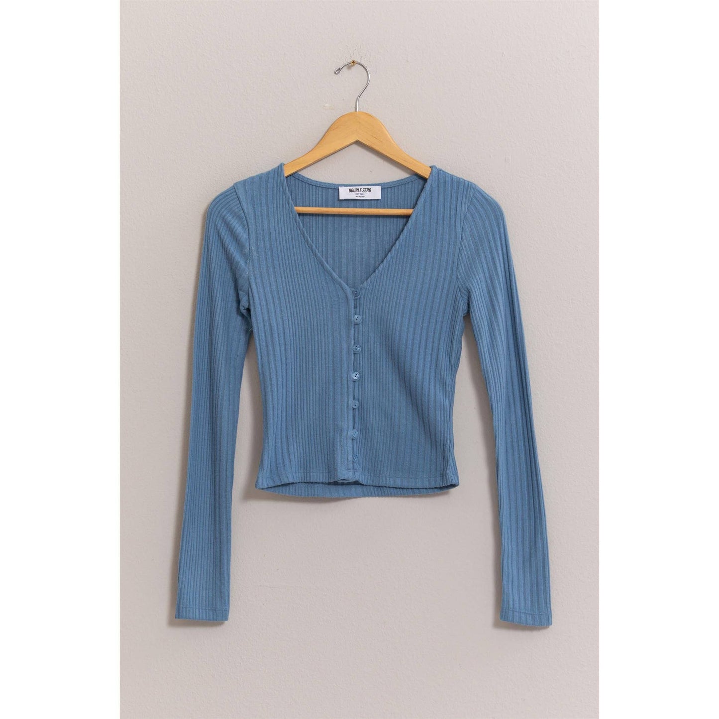 Brushed Ribbed Button-Front Top: GRAY BLUE / S-M-L(2-2-2)