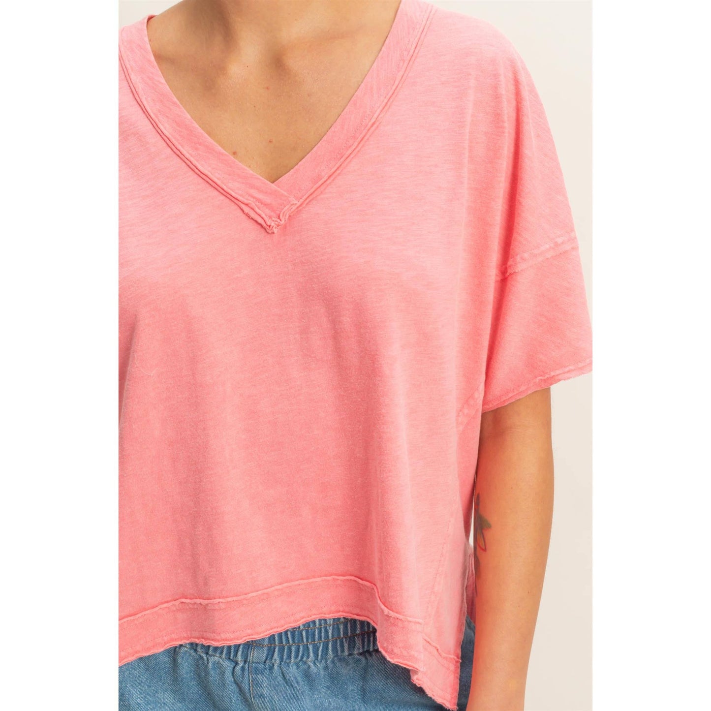 Oversized V-Neck Short Sleeve Top: WHIP CREAM / S-M-L(2-2-2)