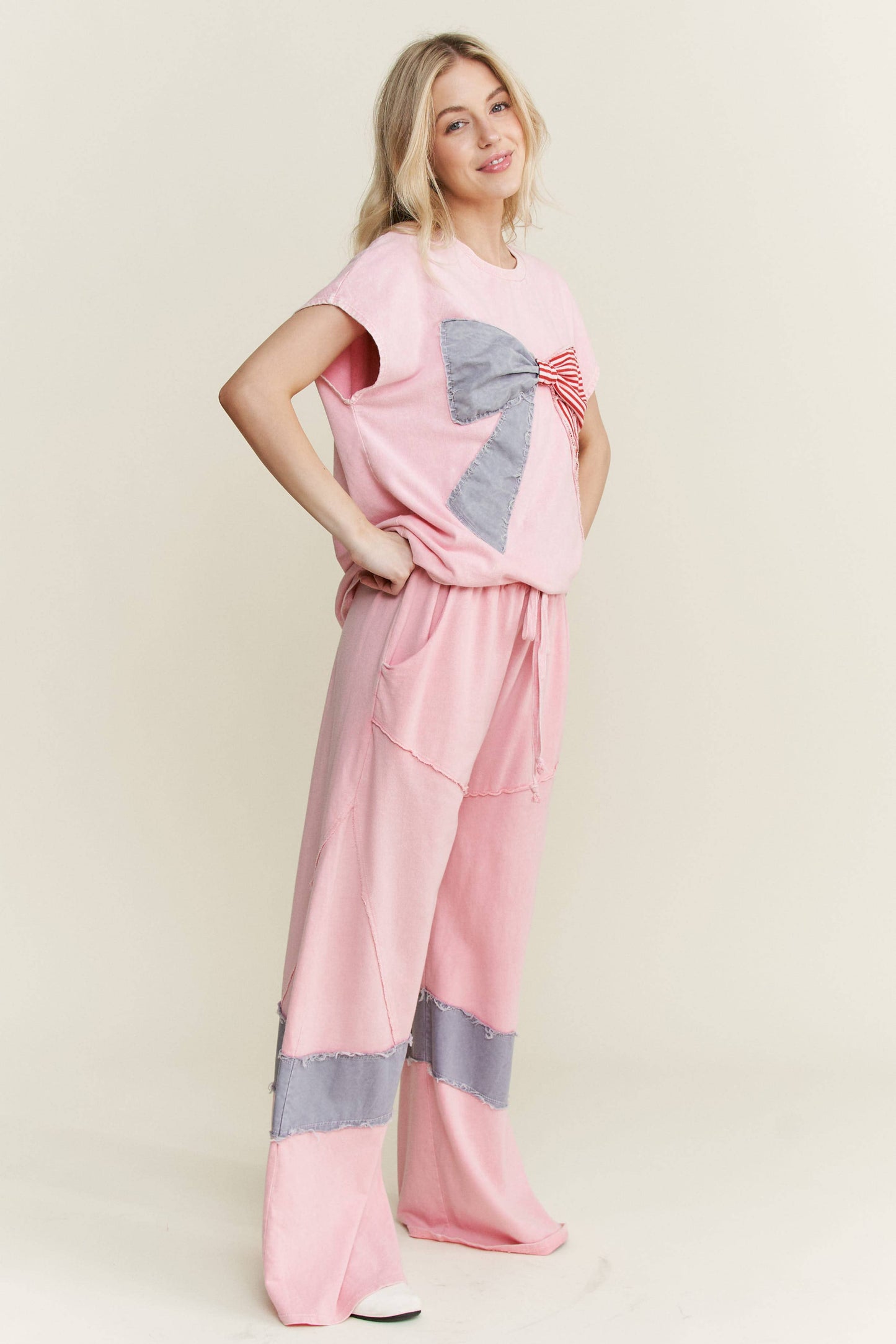 MineralWashed Americana Bow Sleeveless Blouse top HT5647P2: Cobalt