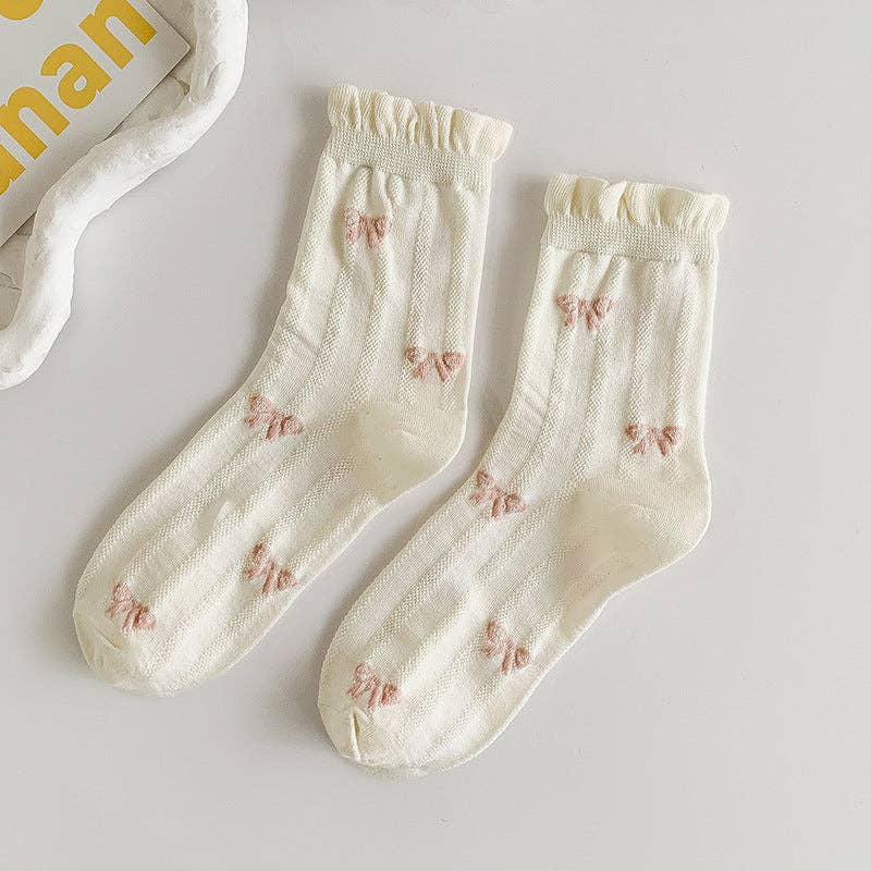 Rufia - White Rolled Edge Socks for Women: SINGLEBOW / AVERAGE