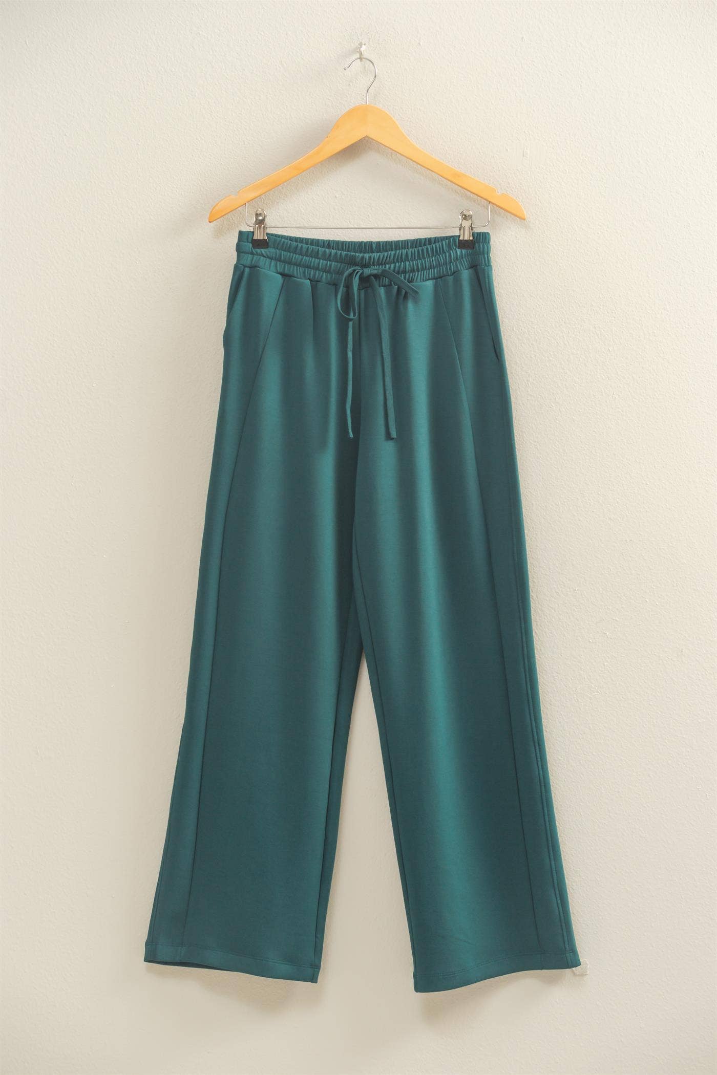 Scuba High-Waist Wide-Leg Drawstring Sweatpants: DEEP GREEN / S-M-L(2-2-2)