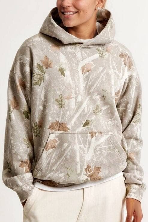 Trendy Viral Forest Camo print oversized hoodie: Grey / XL