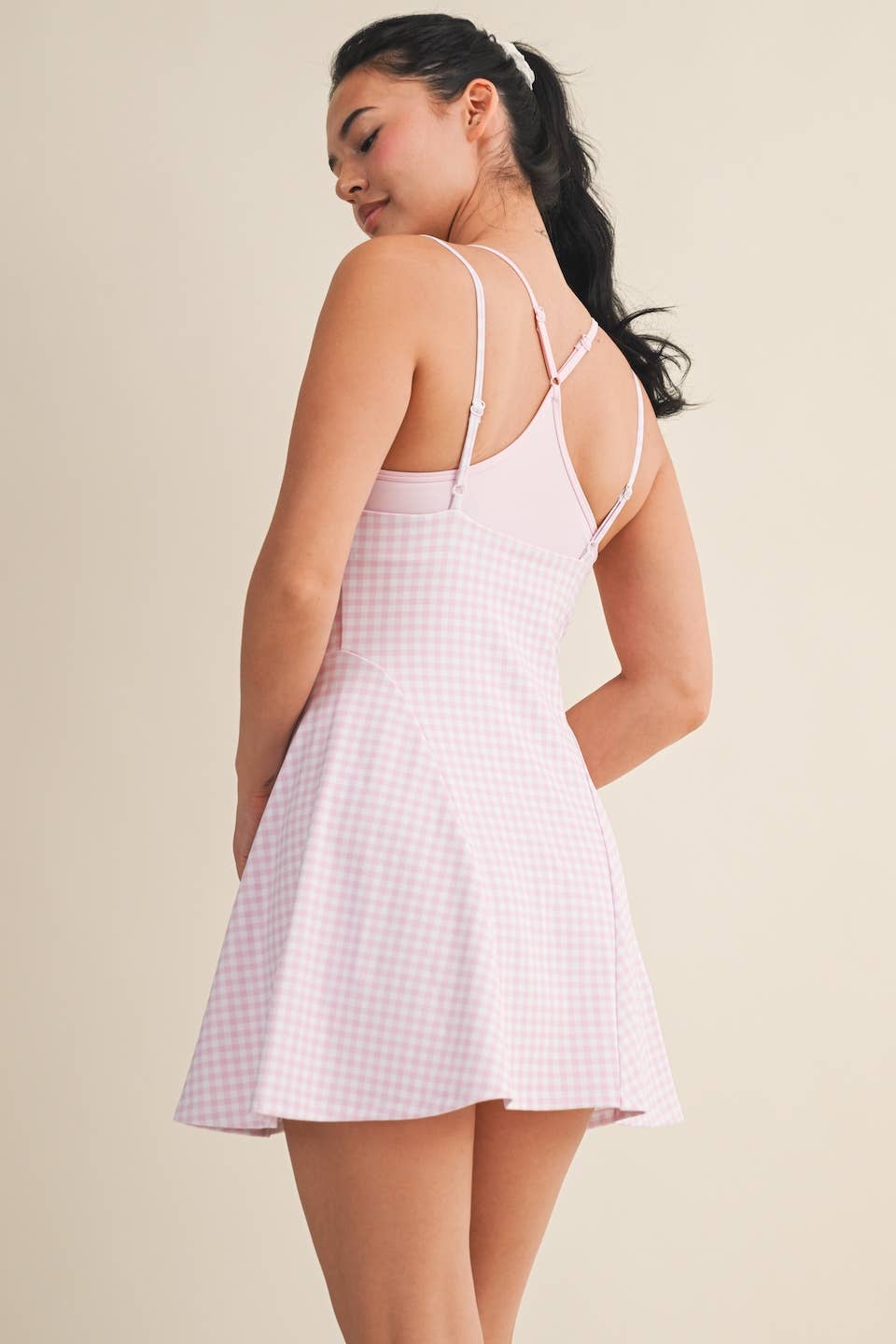 Gingham Print Double Layered Dress: Blue Gingham / M