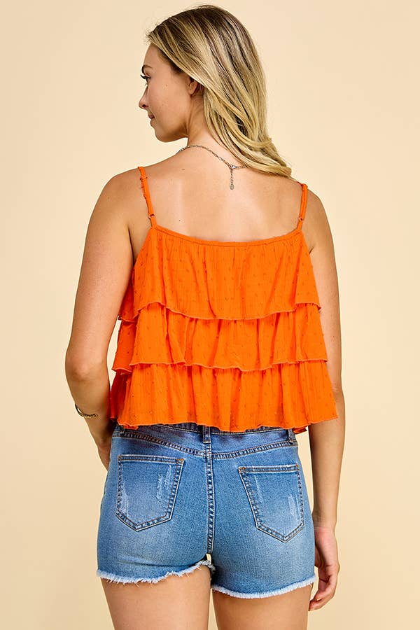 WC49656 - RUFFLE TIERS CAMI TOP: BLACK / S-M-L/2-2-2