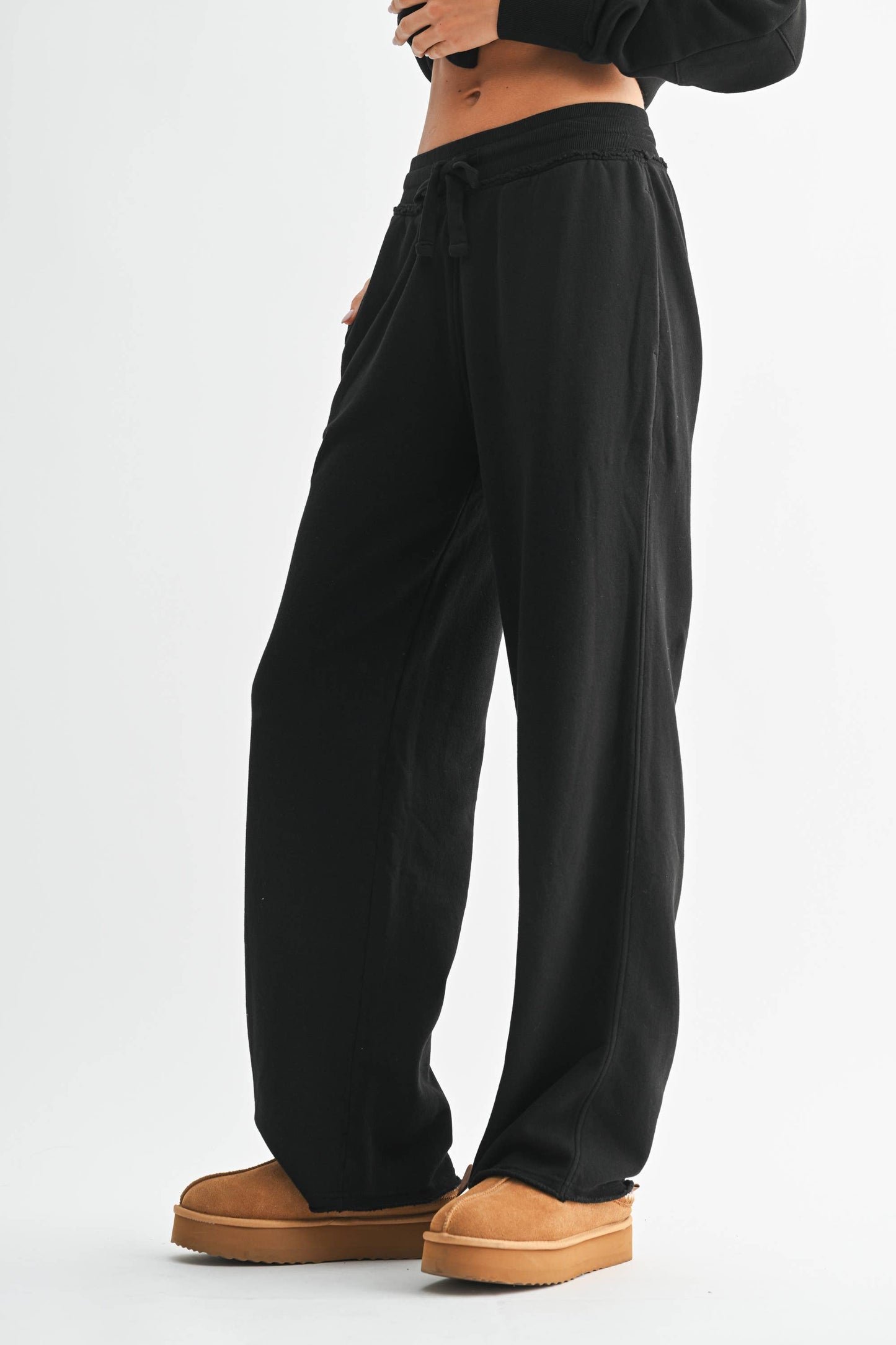 Wide Leg Cotton Core Pants: Black / S:M:L (2:2:2)