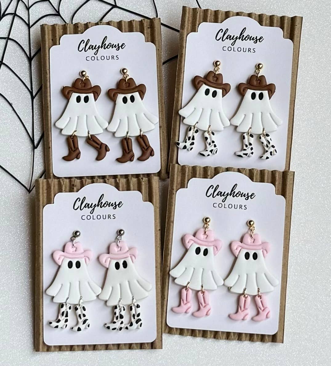 Cowboy Ghost Halloween Earrings : Stainless Steel / Pink/Pink Boots