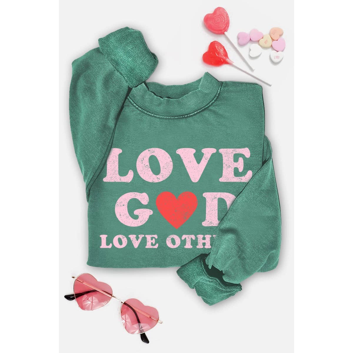 LOVE GOD LOVE OTHERS MINERAL GRAPHIC SWEATSHIRTS: MINERAL HOT PINK / S-M-L-XL(1-2-2-1)