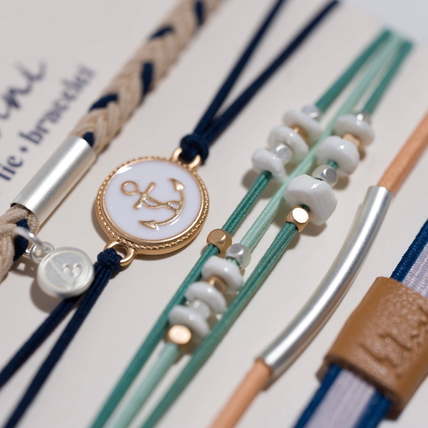 "Anchor" Nautical Colors with Anchor Charm Hair Tie Bracelets: Medium
