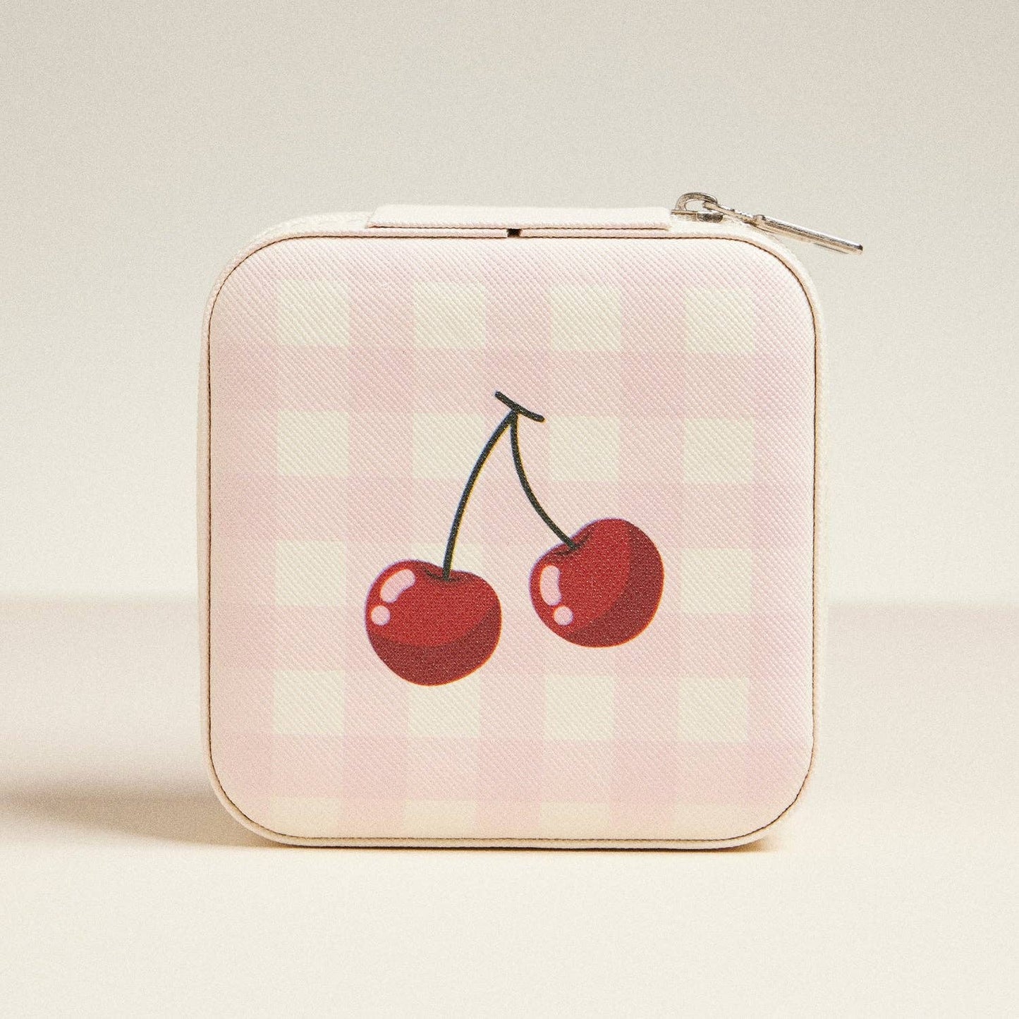 Cherry and Checker Pattern Jewelry Box -Travel Size: Pink / One / 5AC78045